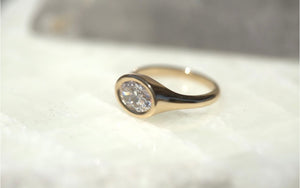 1.04CT Oval Lab Diamond Bezel Signet Ring