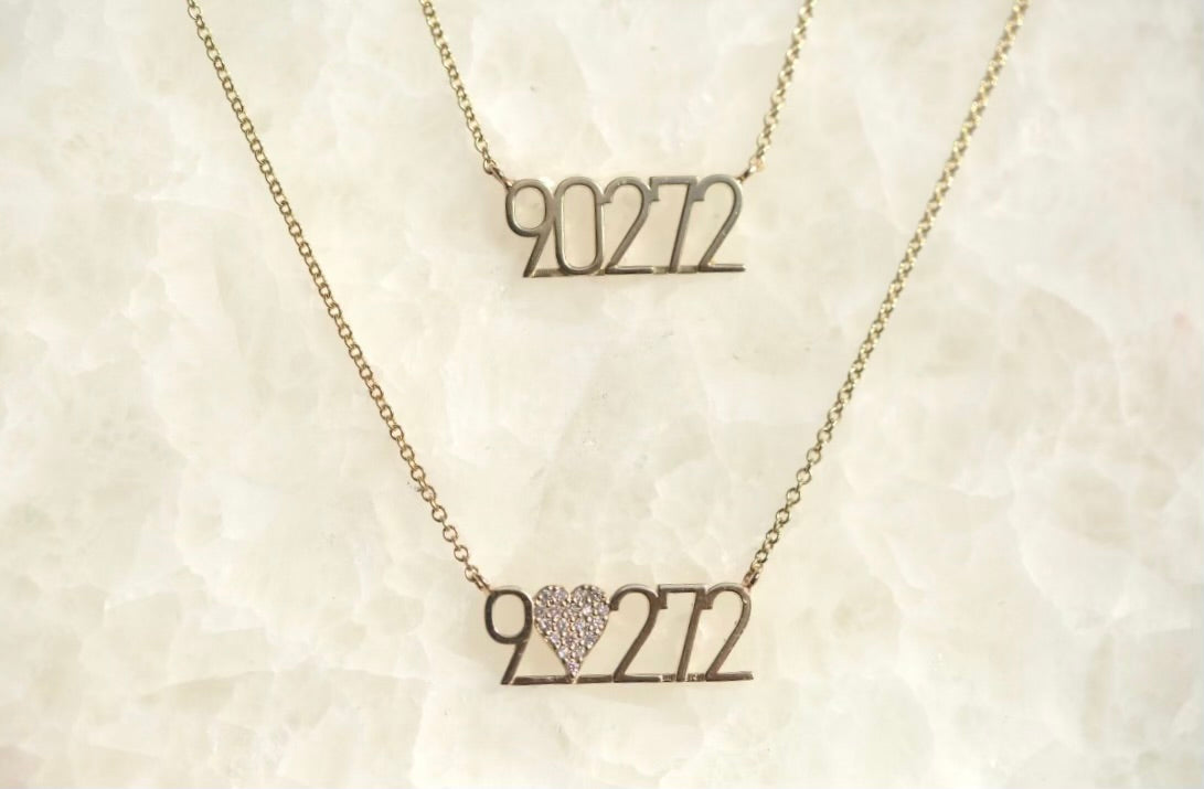 Zipcode Diamond Heart Name Plate Necklace