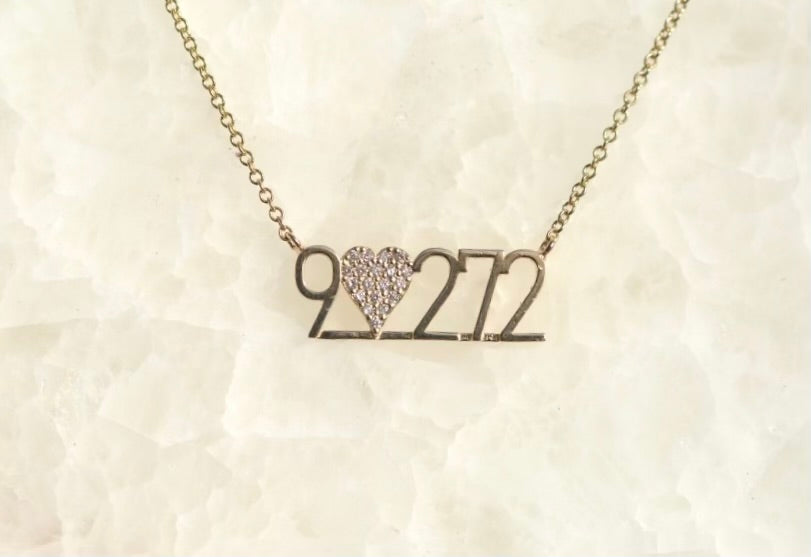 Zipcode Diamond Heart Name Plate Necklace