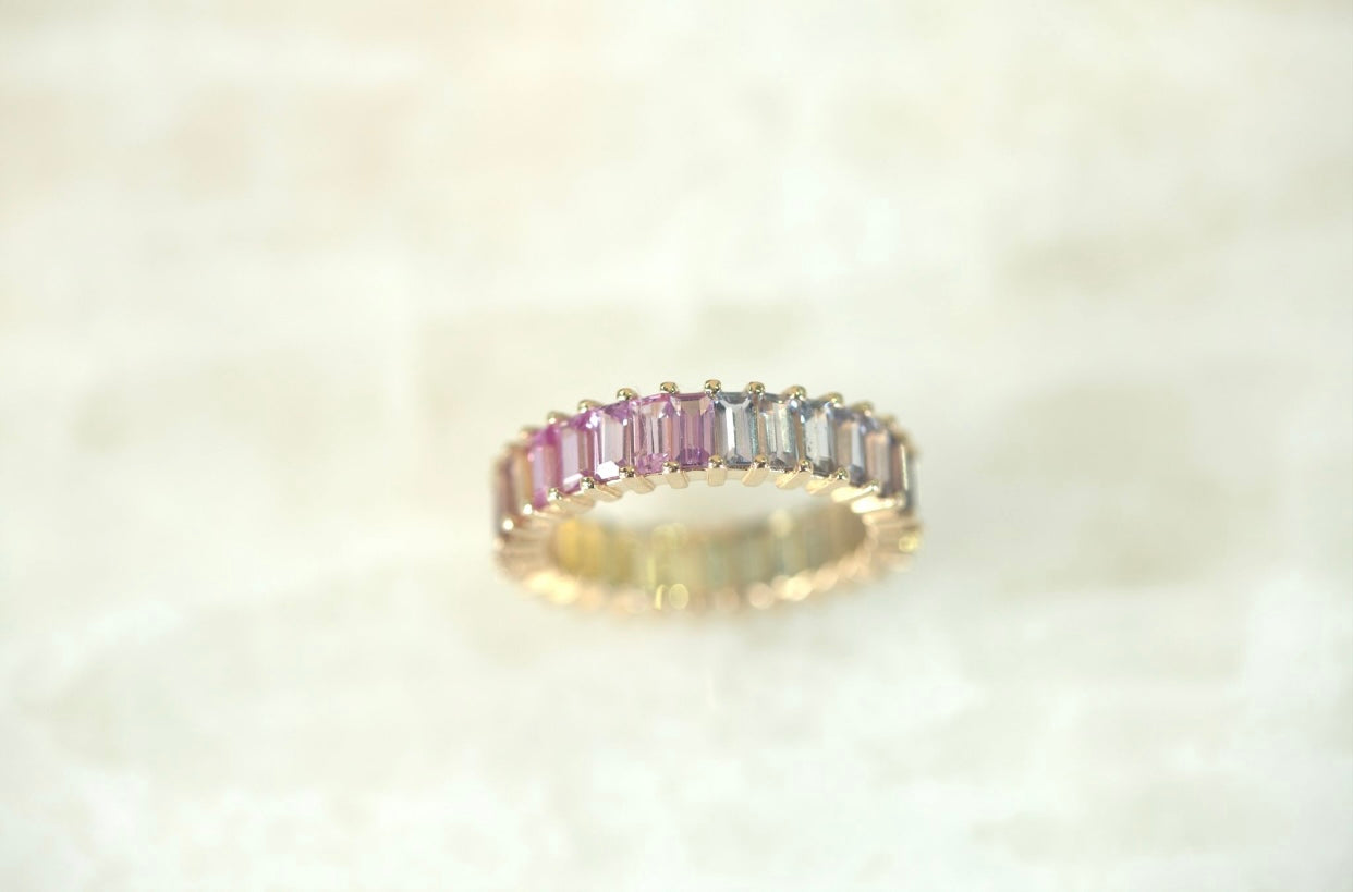 Rainbow Sapphire Baguette Eternity Band