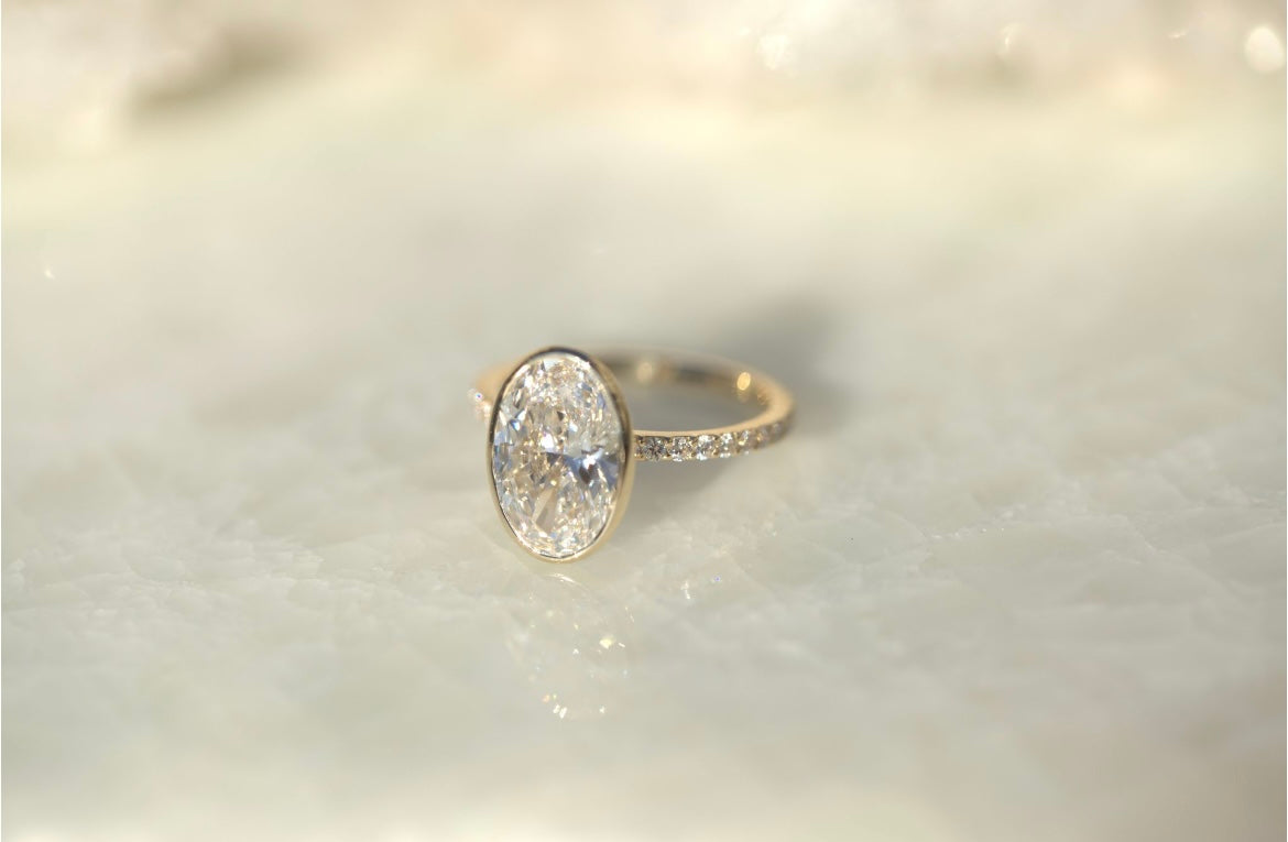 3.45ct Oval Lab Diamond Bezel Engagement Ring