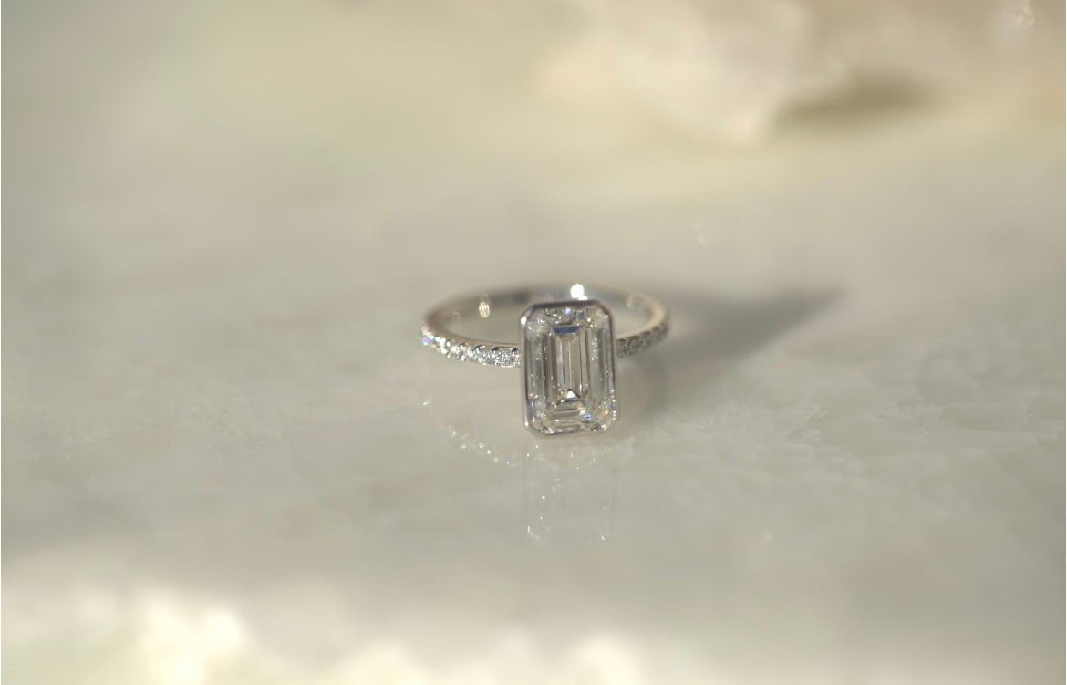 2.5CT Emerald Lab Diamond Bezel Engagement Ring