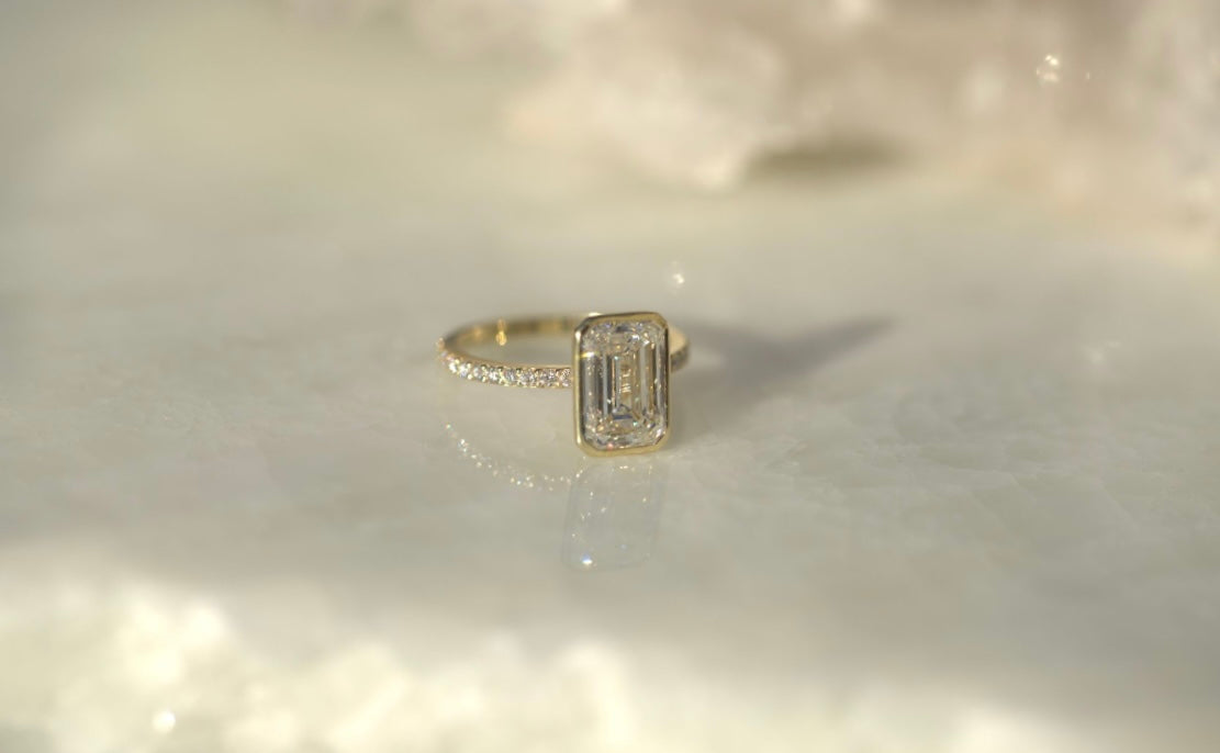 2.6CT Emerald Lab Diamond Bezel Engagement Ring