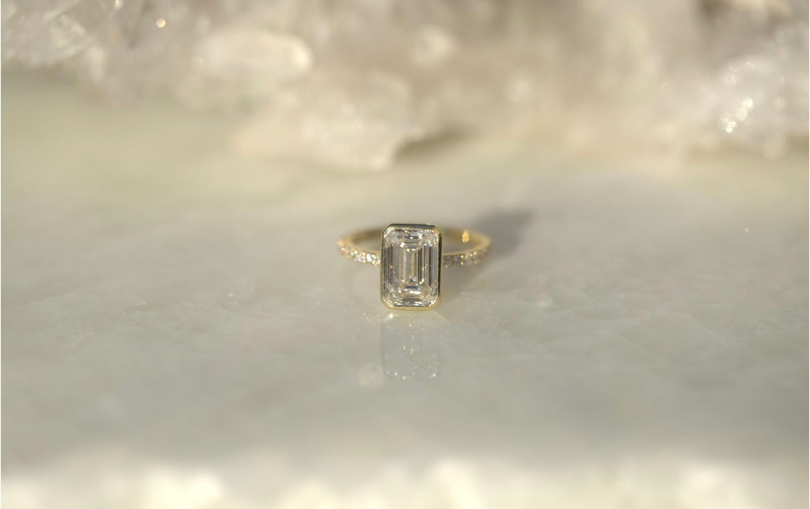 2.6CT Emerald Lab Diamond Bezel Engagement Ring