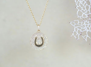 Lucky Charm Horseshoe Diamond Pave Disc Necklace