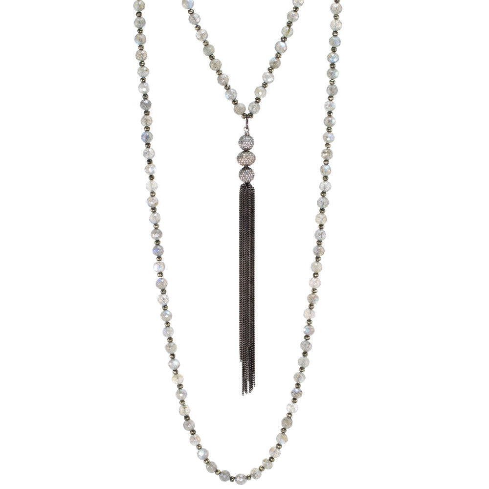Labradorite & Champagne Diamond Tassel Necklace