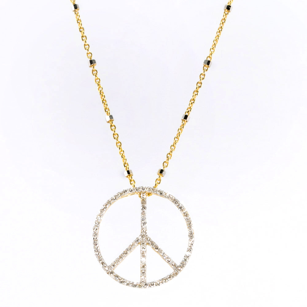Large Peace Sign Diamond Necklace