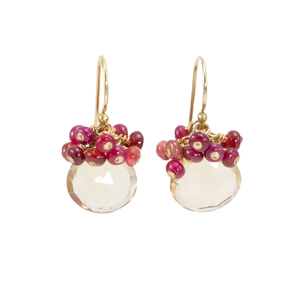 Whiskey Quartz with Ruby Earrings