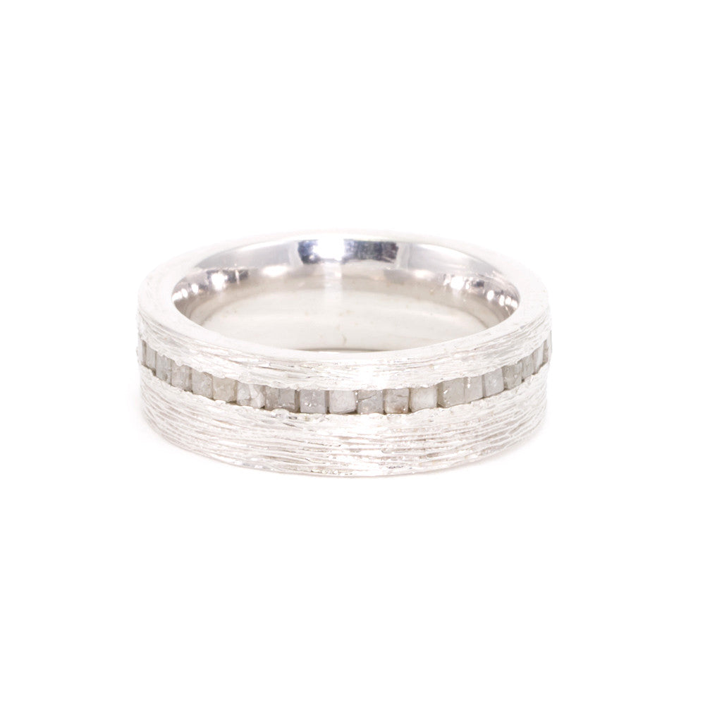 Raw Diamond 8mm Textured Mens Band