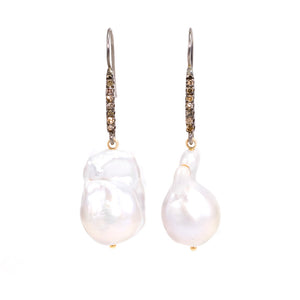 Baroque Pearl & Champagne Diamond Earrings