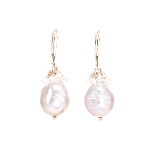 Pearl Drop Moonstone Cluster Earrings