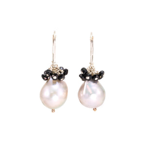 Pearl Drop Black Garnet Cluster Earrings