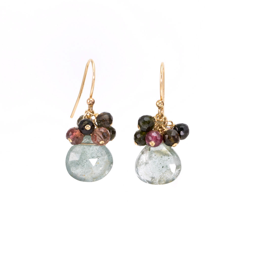 Aquamarine Drop Tourmaline Cluster Earrings