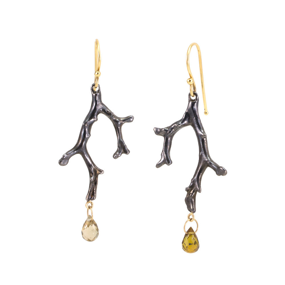 Sapphire Tree Branch Drop Earrings