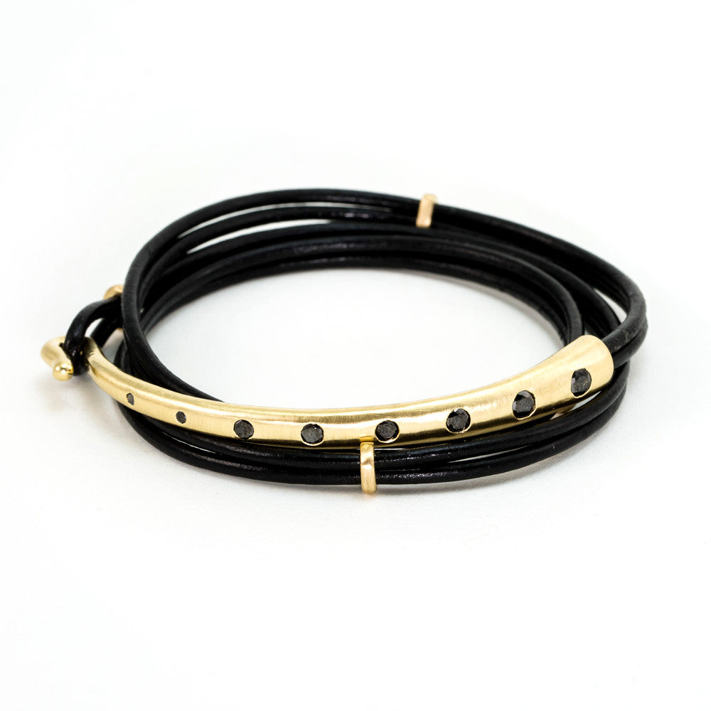 Black Diamond Leather Wrap Bracelet