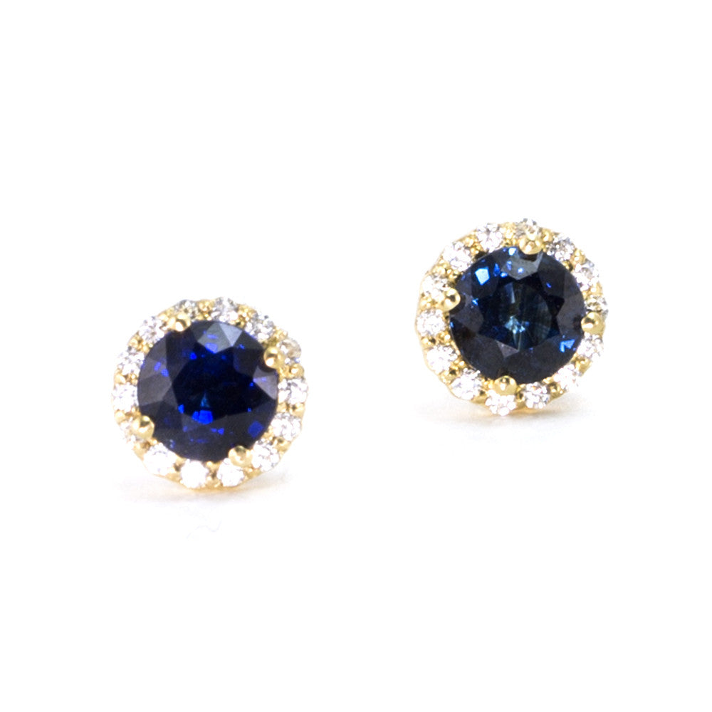 Blue Sapphire Diamond Halo Stud Earrings