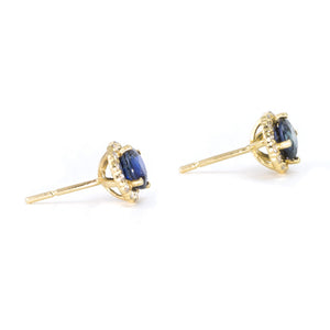 Blue Sapphire Diamond Halo Stud Earrings