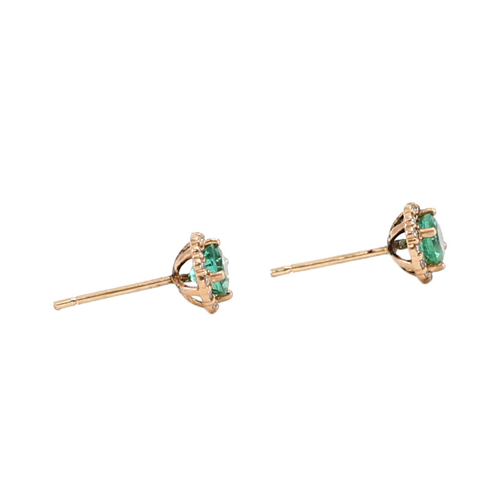 Colombian Emerald Diamond Halo Stud Earrings