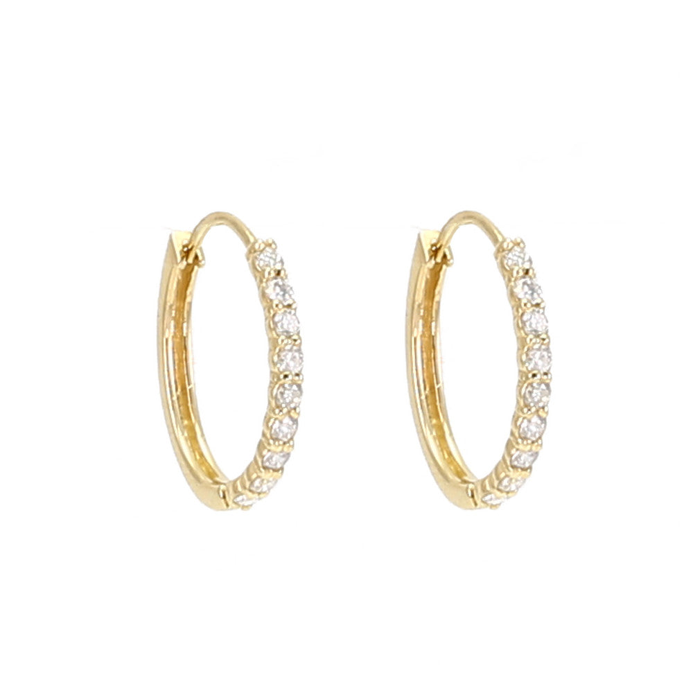 Single Row Diamond Front Hoop Earrings