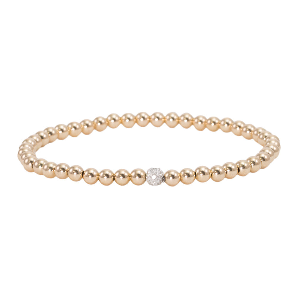 4mm Gold Filled with 14k Gold and Pave Diamond Bead Bracelet