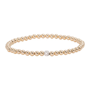 4mm Gold Filled with 14k Gold and Pave Diamond Bead Bracelet