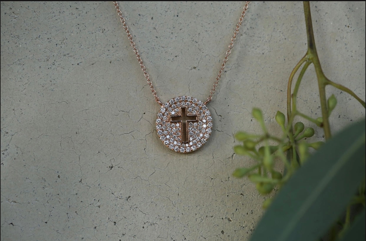 Cross Cut Out Diamond Disc Necklace
