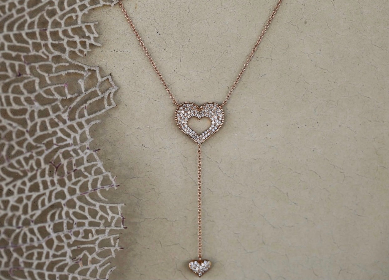 Cut Out Heart Drop Diamond Necklace