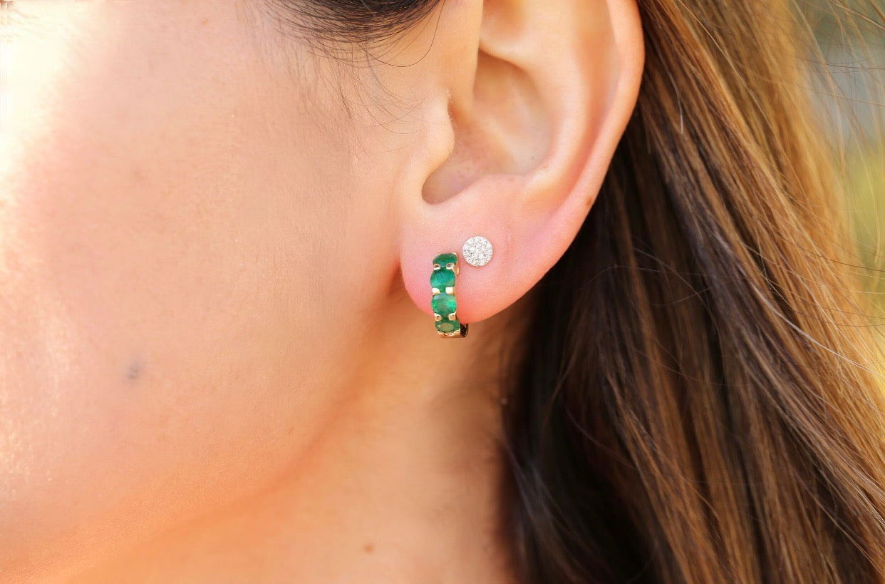 Thick Emerald Huggie Earrings