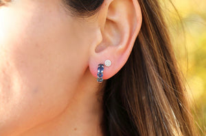 Thick Blue Sapphire Huggie Earrings