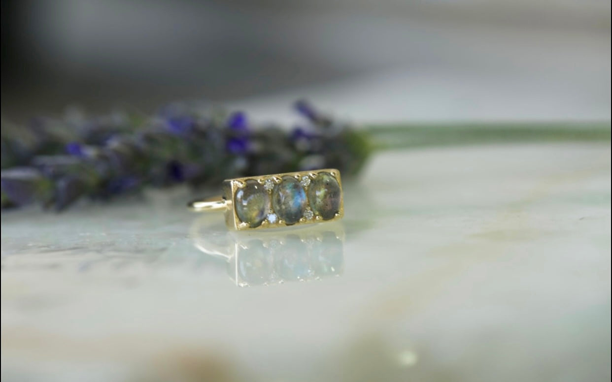 Labradorite Triple Oval & Diamond Band