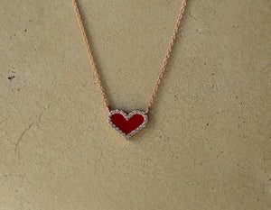 Baby Enamel Heart Diamond Halo Necklace