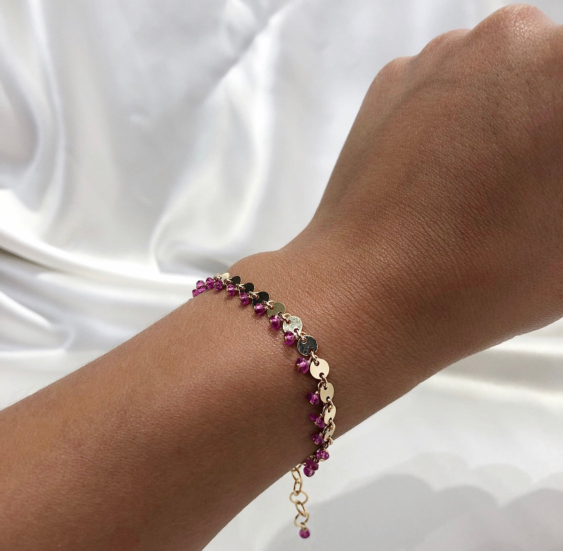 Small Disc Chain with Stone Drops Bracelet