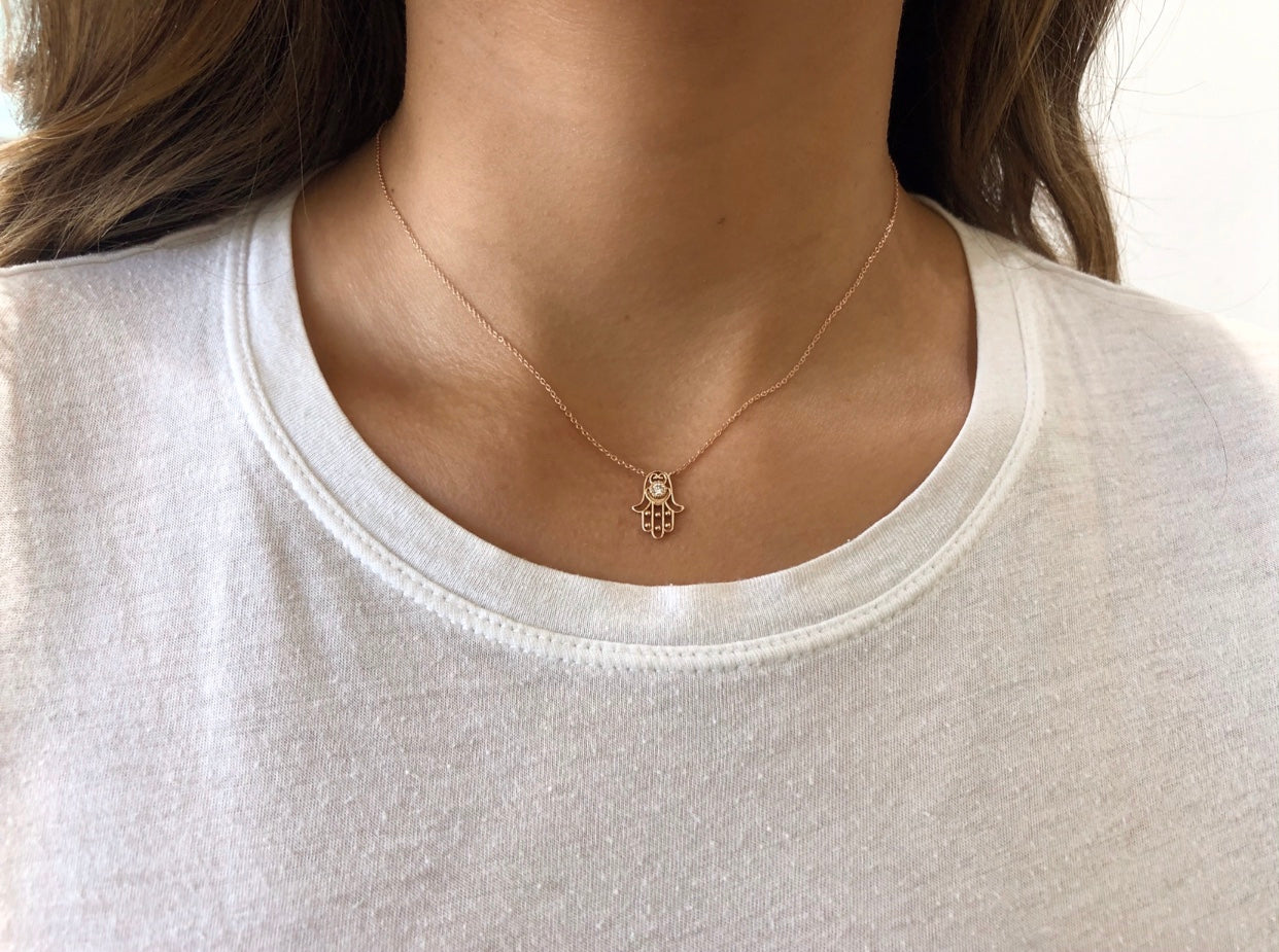 Hamsa Cut Out Diamond Necklace
