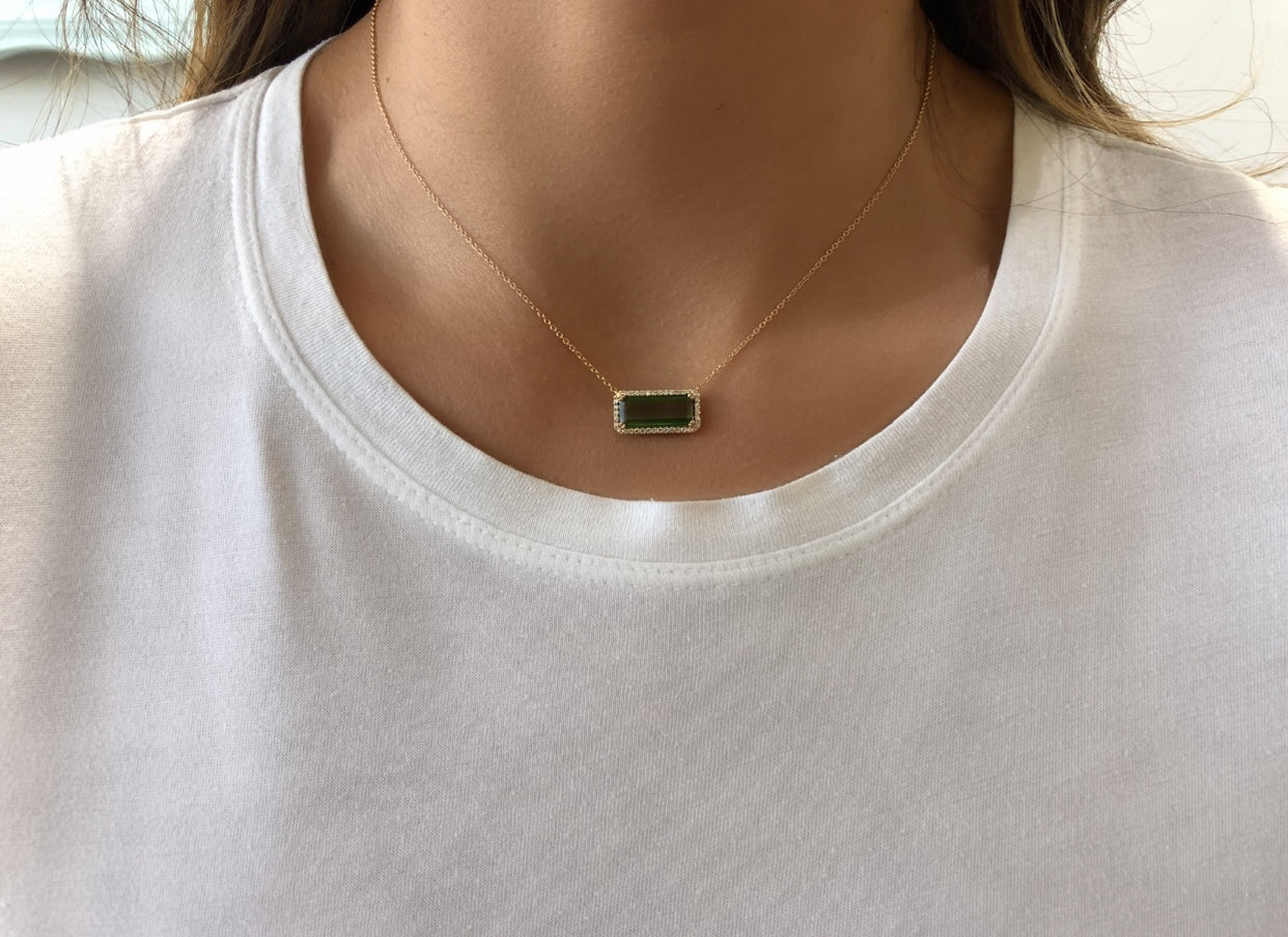 Medium Green Tourmaline Diamond Necklace