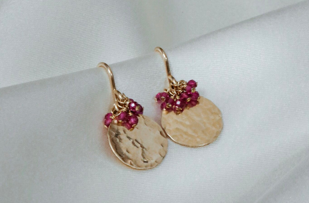 Disc Drop Pink Sapphire Cluster Earrings