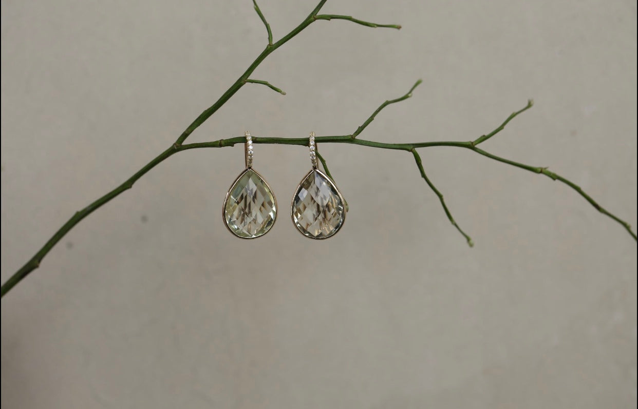 Prasiolite & Diamond Drop Earrings