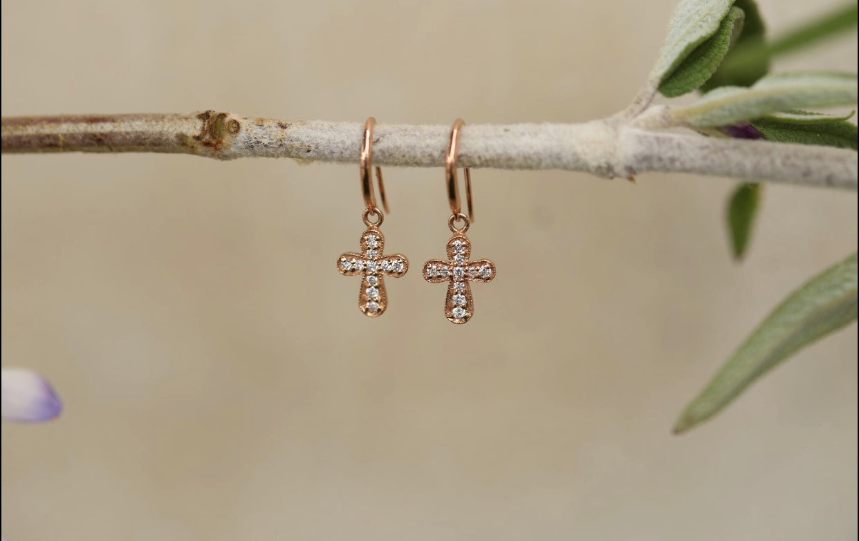 Cross Drop Diamond Earrings