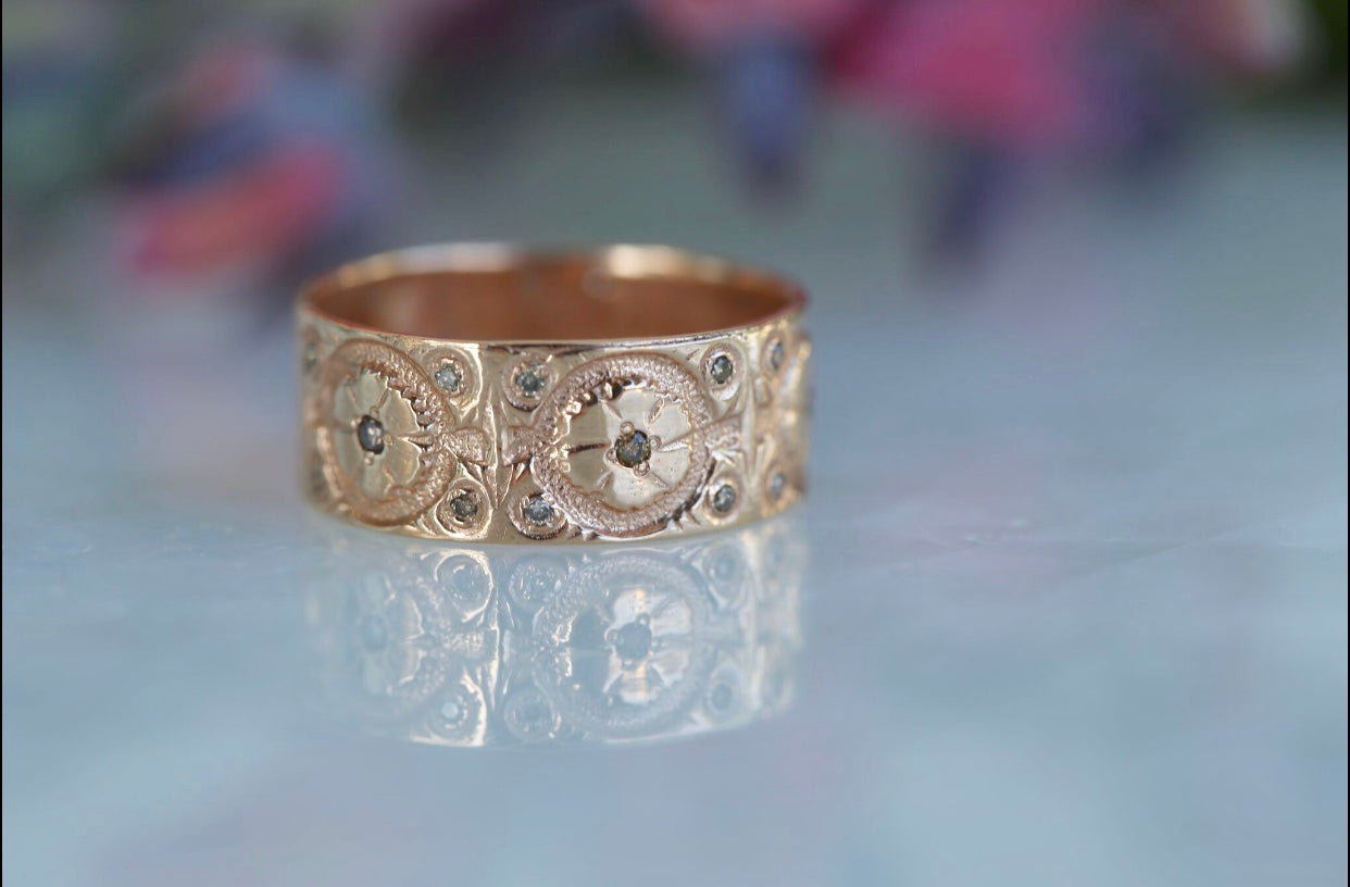 Champagne Diamond Flower Band Ring