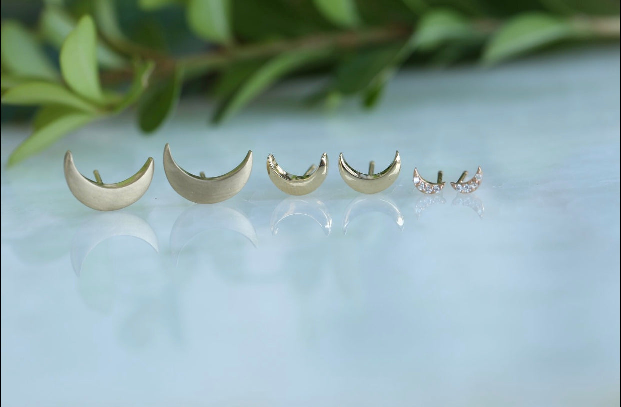 Tiny Moon Diamond Stud Earrings