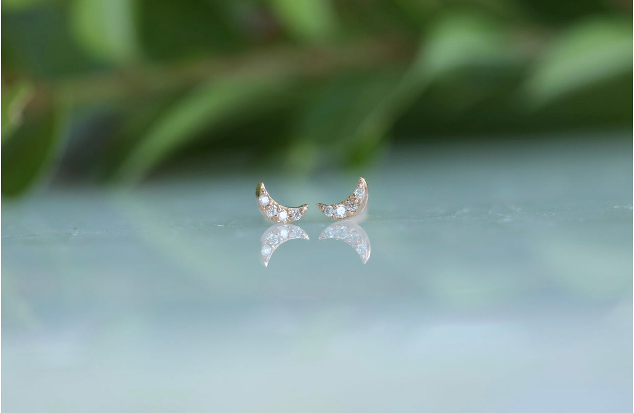Tiny Moon Diamond Stud Earrings