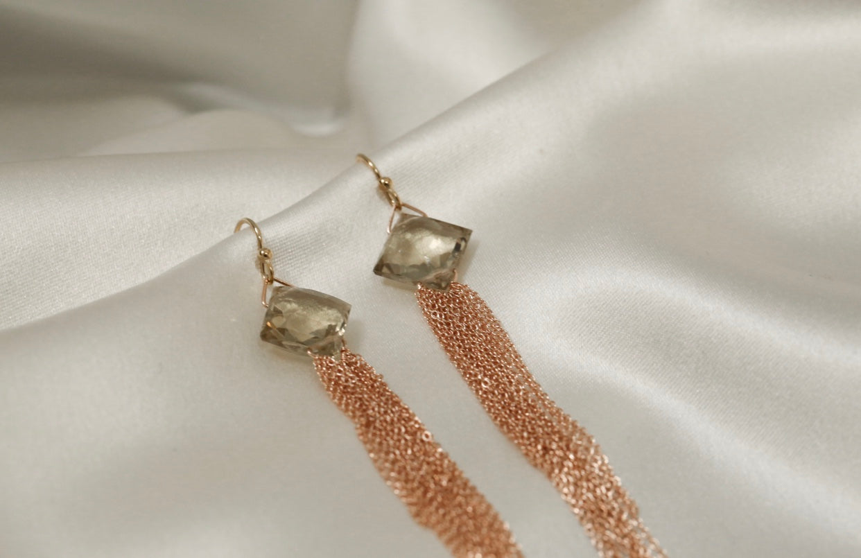 Lemon Quartz Drop Chain Tassel Earrings
