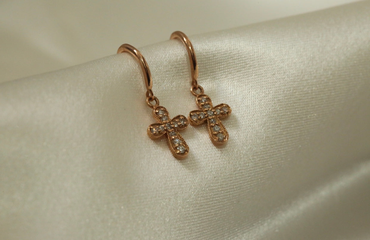 Cross Drop Diamond Earrings
