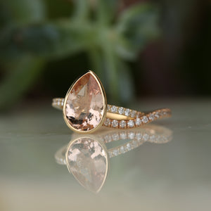 Morganite Pear Cut Bezel Set Diamond Ring